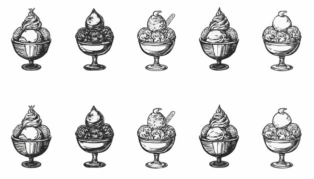 Vintage Hand Drawn Ice Cream Sundae Illustration