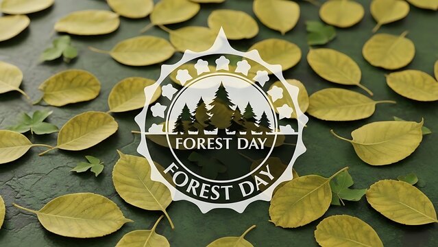 Forest Day circular logo on bed of yellow leaves.