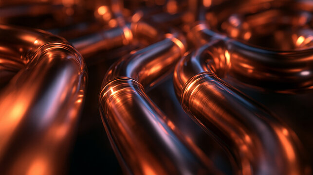 Shiny Copper Pipes in Modern Industrial Pipeline System