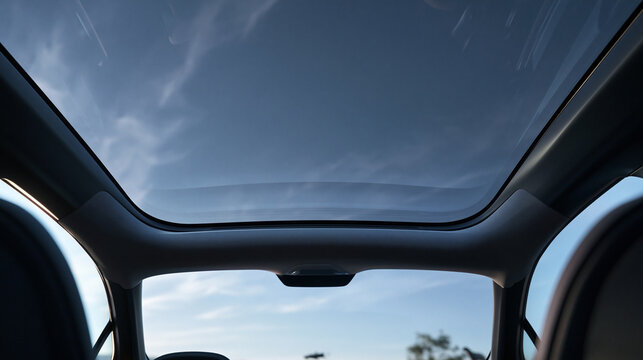 Panoramic Glass Sunroof View From Inside Modern Car Interior