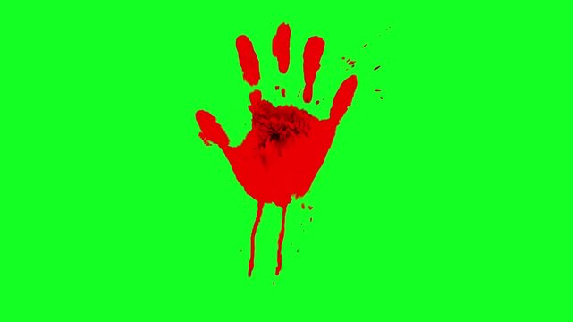 Red Bloody Handprint Animation on Green Screen Background
