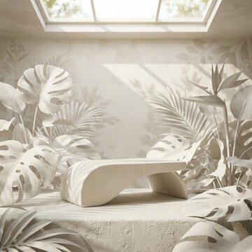 A minimalist yet luxurious podium featuring white foliage.
