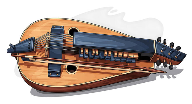 Traditional Wooden Hurdy Gurdy Musical String Instrument Illustration
