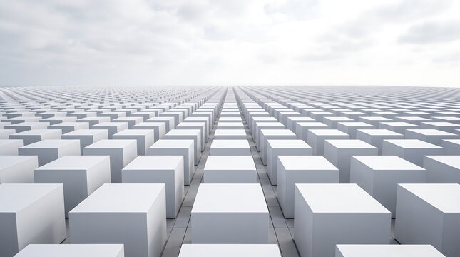Field of Massive White Modular Cubes Abstract Architecture