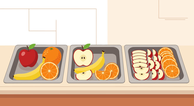 Fresh Fruit Servings: Whole & Sliced Apples, Oranges, Bananas