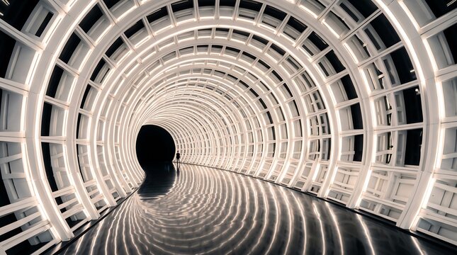 Interior of Radial Curving White Modular Architectural Tunnel