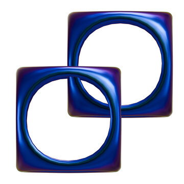 3D Metallic Blue Iridescent Square Frame Element