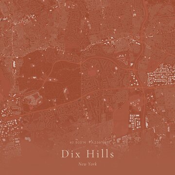 Terracotta Map of Dix Hills, United States | Warm Earth Tone Wall Art