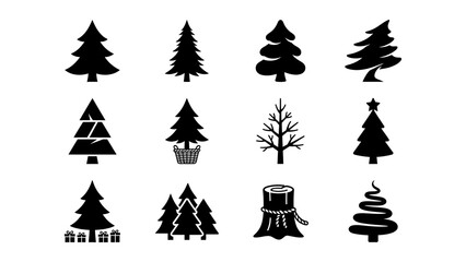 Fototapeta premium Black and white holiday christmas tree icons set