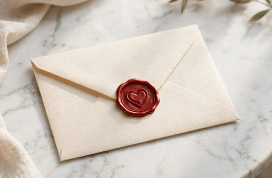 vintage envelope with red wax seal, Romantic Envelope with Heart Wax Seal,heart stamp, love note,