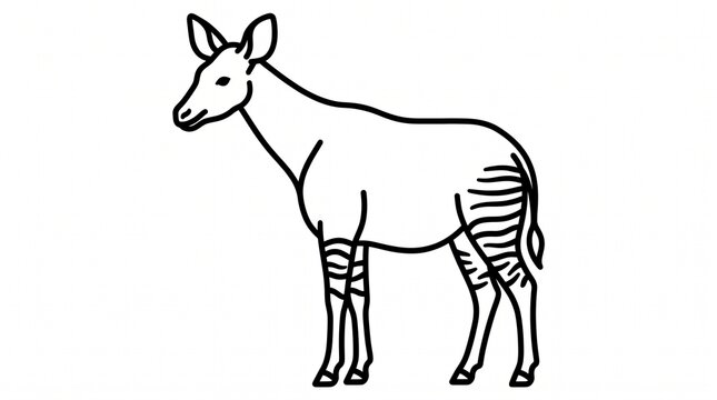 Okapi line art illustration, minimalist wild animal drawing on white background, forest giraffe outline for coloring book or educational design