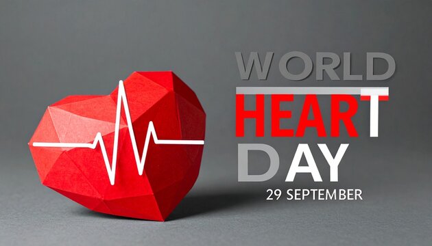 Geometric red heart with ECG line, World Heart Day poster.