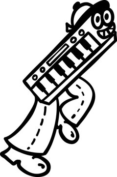 Cute Keytar Synthesizer Doodle Character Illustration