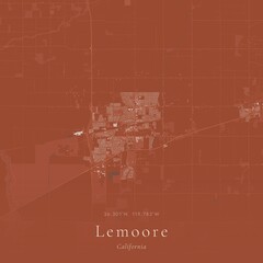Naklejka premium Terracotta Map of Lemoore, United States | Warm Earth Tone Wall Art