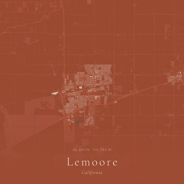 Terracotta Map of Lemoore, United States | Warm Earth Tone Wall Art