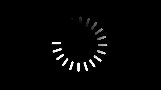 White loading spinner icon on black background, minimal progress symbol for waiting, buffering, and app status