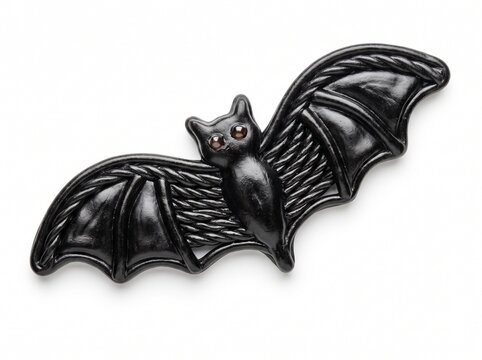 Black Liquorice Bat Candy Shape Isolated on White Background, Halloween Food Concept