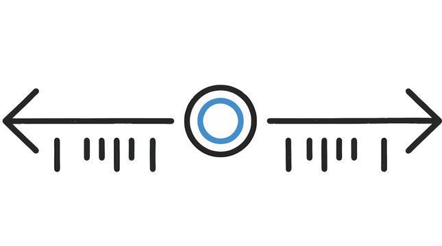 Horizontal range slider with arrows and ruler ticks, UI control scale element PNG