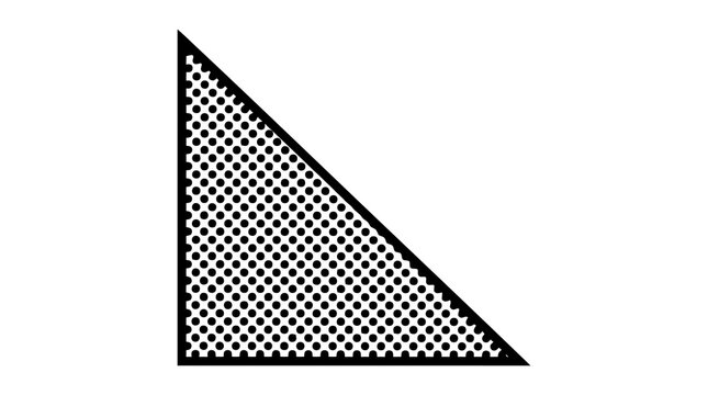 Halftone dotted triangle corner overlay, monochrome dot texture isolated PNG