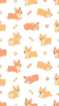 Adorable cartoon corgis surrounded by bones and paw prints perfect for a fun and playful design theme