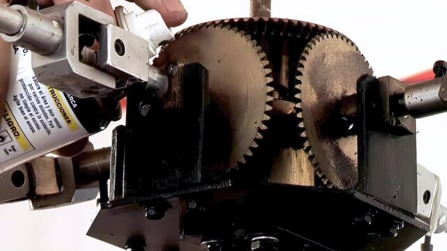 Close Up of Worker Lubricating Mechanism of Tower Clock Controller - 4K