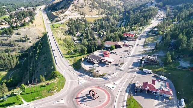 Majestic drone view of Radium Hot Springs and surrounding