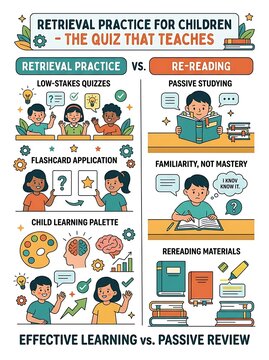 Educational infographic comparing retrieval practice and rereading