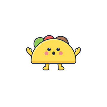 Cute pixel art taco character with a happy face and arms raised in a friendly cartoon style