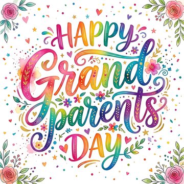 Happy grandparents day colorful handlettered greeting card isolated on white background