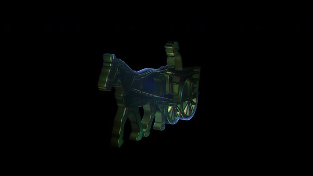 Horse drawn cart symbol rotating in 3d animation