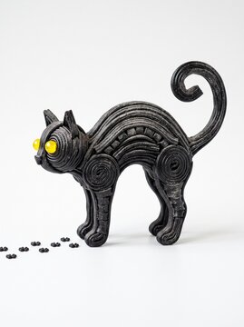 Arched Back Black Cat Candy Made of Salmiakki and Liquorice on White Background