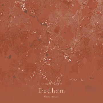 Terracotta Map of Dedham, United States | Warm Earth Tone Wall Art