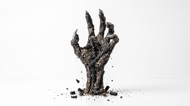 Reaching Zombie Hand Crafted from Black Liquorice and Salmiakki on White Surface
