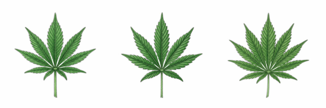 Cannabis leaves set PNG, isolated marijuana plant foliage, green hemp leaf graphic design elements, medicinal herb vector illustration asset for stock sites