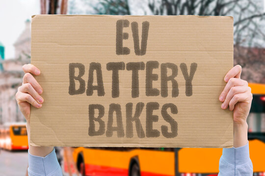 "EV Battery Bakes" Prolonged heat exposure shortens electric vehicle range. SHORTEN. EXPOSURE. RANGE. EV. HEAT.
