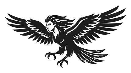 Fototapeta premium Mythical Griffin Creature Silhouette Flying Isolated
