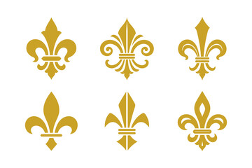 Golden Fleur De Lis Pattern Set with Six Lily Emblems isolated on transparent background heraldry symbol crest lily ornament © R.TREANDS