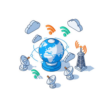 Global Cloud Connectivity Isometric Vector