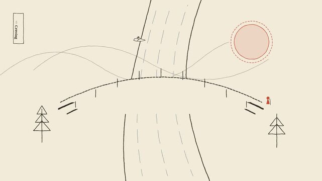 Animasi Hand Draw River Bridge Crossing 4K Motion Graphic Animation | Seamless Loop