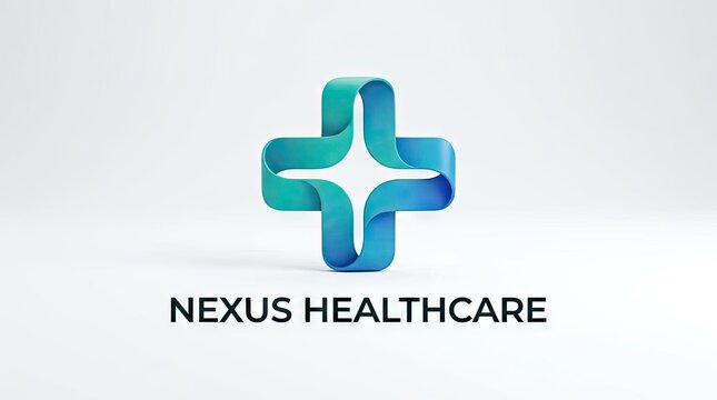 3D blue ribbon medical cross logo.