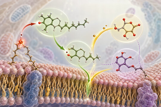 Antioxidant network protecting cell membrane from lipid radicals
