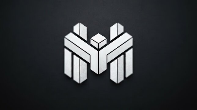 Isometric metallic 3D letter M logo on dark background.