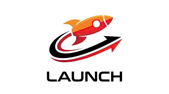 Rocket launch logo with red swoosh and black text