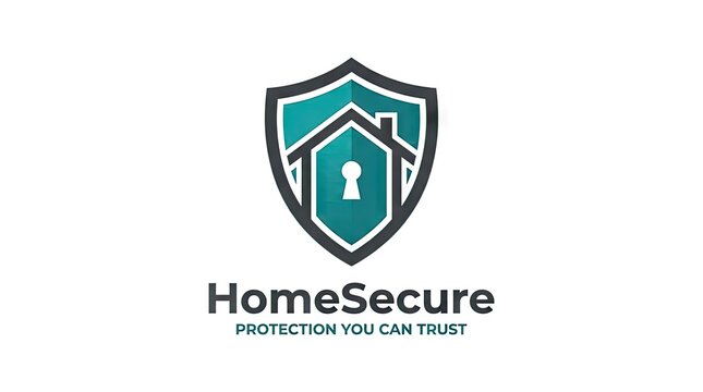 Shield security logo with house and keyhole icons.
