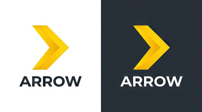 Yellow chevron arrow logo on white and dark background.