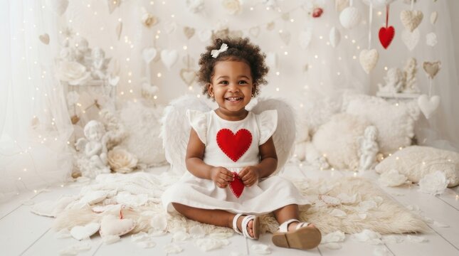 Adorable baby cupid with wings and heart, celebrating love and joy