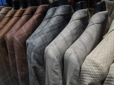 Tailored Mens Blazers Displayed in Elegant Fashion Store