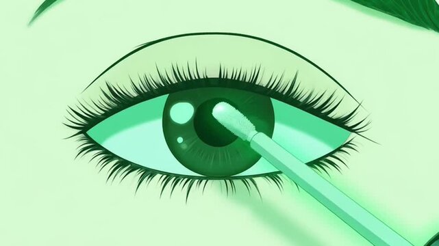 Animated Illustration of Eyelash Serum Application on Eye.