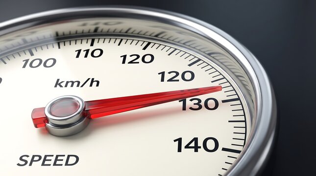 Speedometer close up showing speed of one hundred thirty kilometers per hour for automotive website banner concepts.