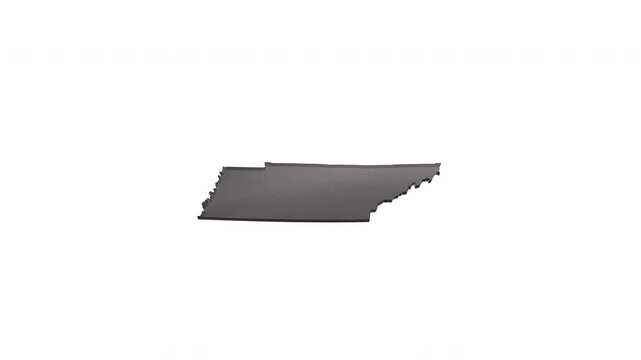 Tennessee state map and name emerging on white background
